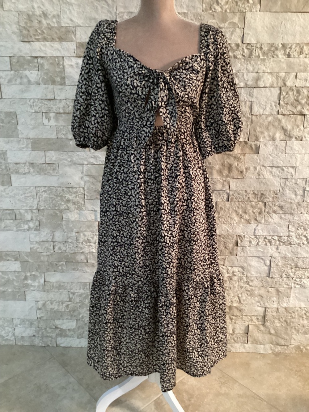 Aqua ditsy floral tie-front midi dress